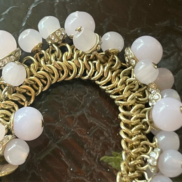 Ann Taylor Women's Metallic Gold Pink Bobble Rhinestone Accents 7.5-9” Bracelet - Picture 4 of 7